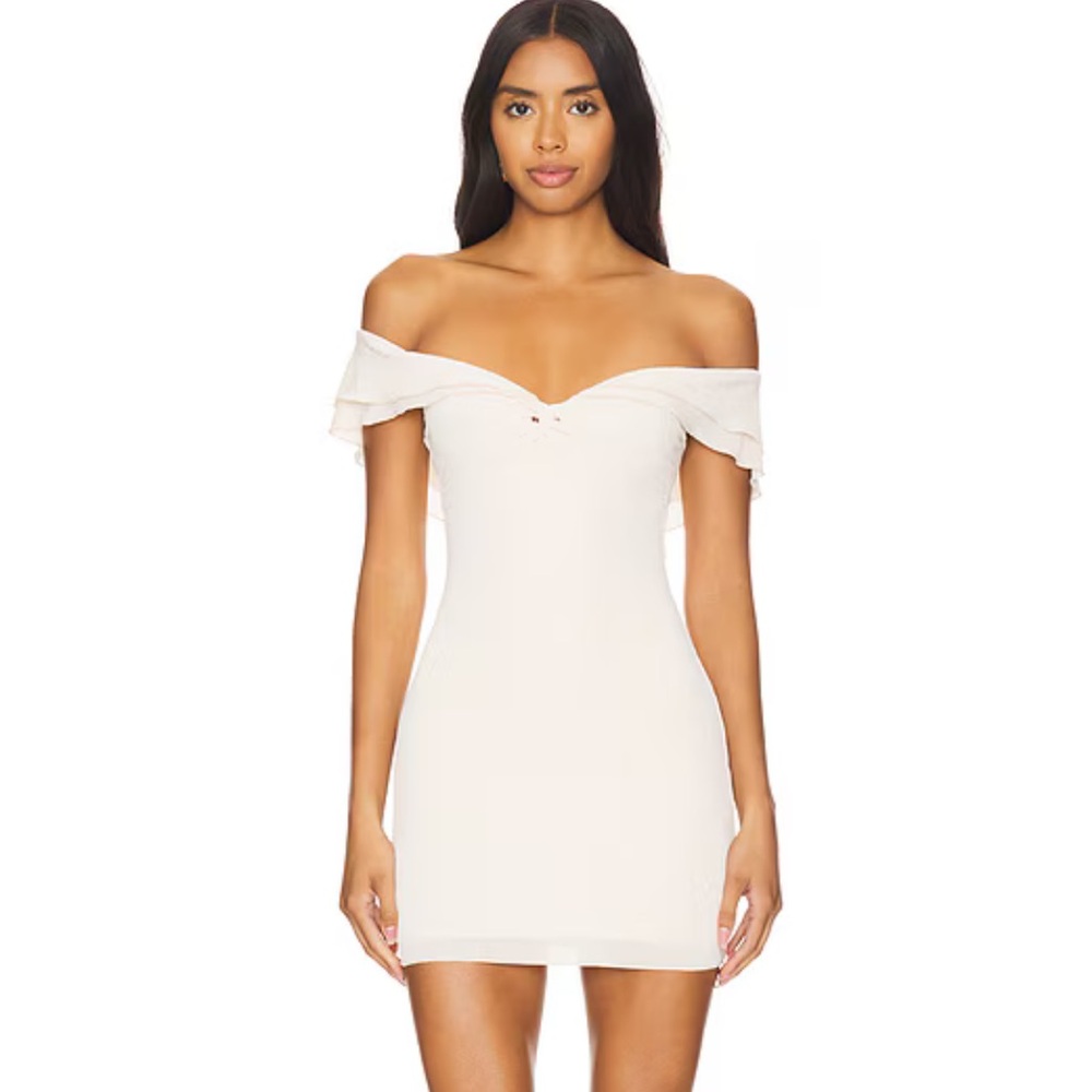 Off-Shoulder Mini Dress in Cream with Ruffle Detail